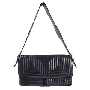 Bally Quilted Leather Shoulder Bag Purse Geometric Matellase Black Pocket Silver